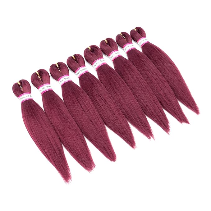 Burgundy Braiding Hair Pre Stretched 12 Inch 8 Packs Braiding Hair Extensions for Box Braids Twists Locs Hair Itch Free Soft Yaki Texture Hot Water Setting (12inch,#Burgundy)