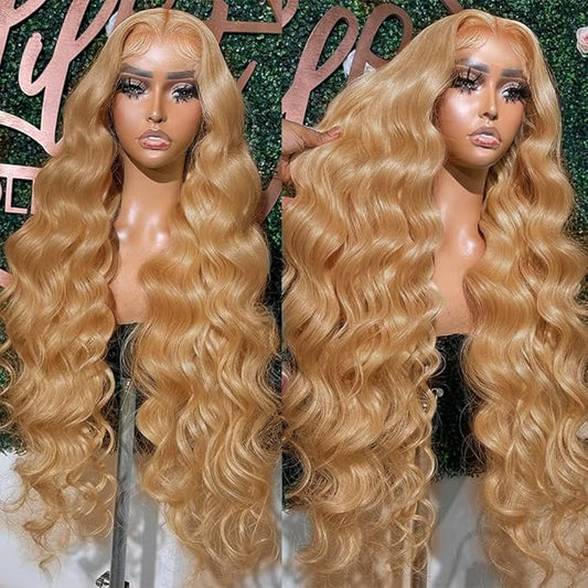 UMEGOOD 250% Density Honey Blonde Wig Human Hair 13x6 HD Transparent Lace Front Wigs Human Hair Pre-Plucked 13x6 Blonde Body Wave Glueless Light Brown Lace Front Wigs Human Hair
