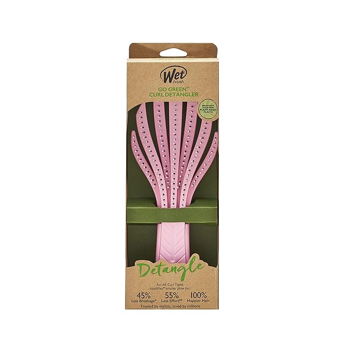 Wet Brush Go Green Curl Detangler Hair Brush, Pale Pink, Ultra-Soft IntelliFlex Detangling Bristles Glide Through Tangles with Ease, Great For Curls, No Split Ends & Pain-Free for Wet or Dry Hair