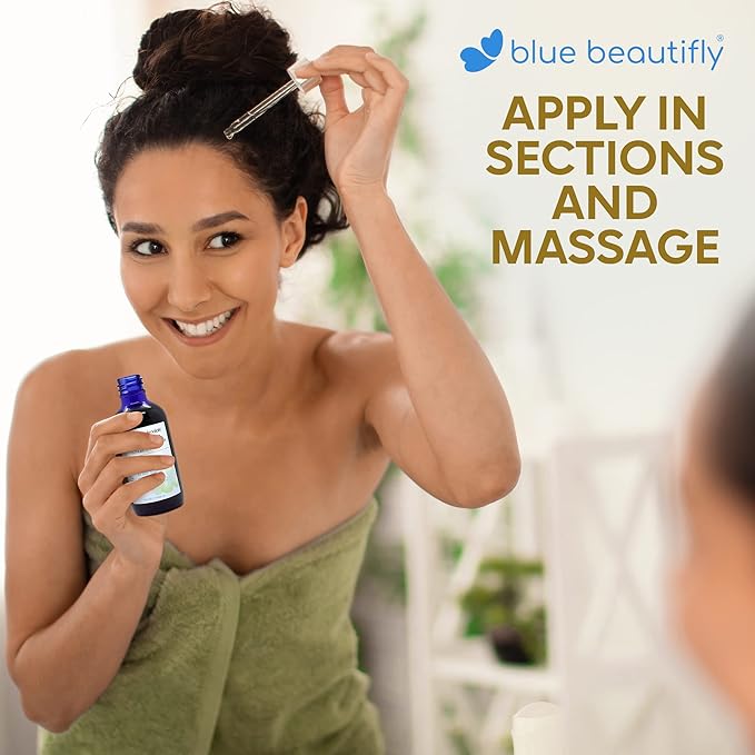 Blue Beautifly Organic Amla Oil for Scalp Serum - Strengthens Hair Follicles, Restores Growth, and Treats Dandruff-USDA Certified Organic - Enriched with Rosemary Oil and Ayurvedic Herbs - 4 fl oz