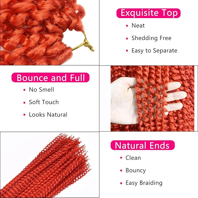 Red Passion Twist Hair, 30 Inch 7 Packs Water Wave Crochet Hair,Wrap Braiding Hair For Passion Twist Crochet Hair/Butterfly Locs/Spring Twist Crochet Braids Boho Hair Extension (30in,Red#)