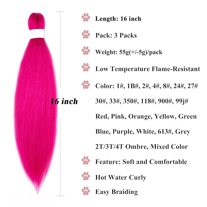 Kids Pink Braiding Hair Pre Stretched Short Braiding Hair Extensions for Braiding Box Braids Knotless Prestretched Braiding Hair 16 Inch