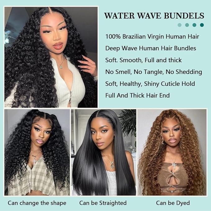 12A Water Wave Bundles Human Hair 26 Inch 105g Bazilian Virgin Hair Bundle Wet And Wavy Bundles Human Hair Double Weft Deep Curly Wave Bundles