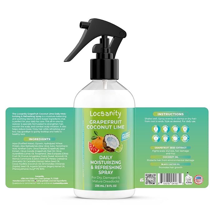 Locsanity Grapefruit Coconut & Lime Daily Moisturizing Spray Fine Mist - 8 fl oz: Hydrating Mist for Locs, Hair Growth, and Daily Moisturizing Refreshing Spray for Dreads & Braids