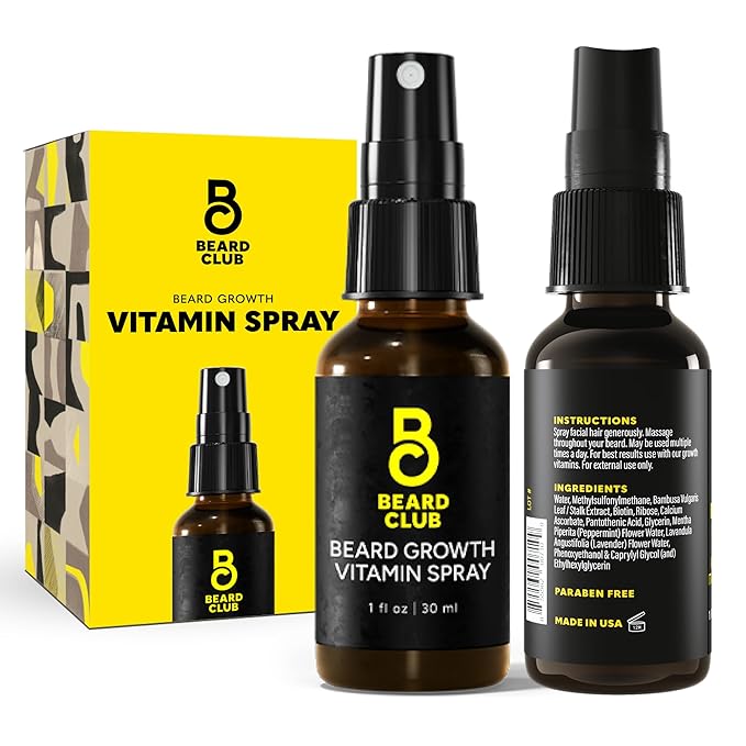 The Beard Club Biotin Vitamin Spray for Facial Hair Growth - Natural Formula for Fuller, Thicker Beard, Easy-to-Use, Nourishing & Soothing for All Beard Types & Skin