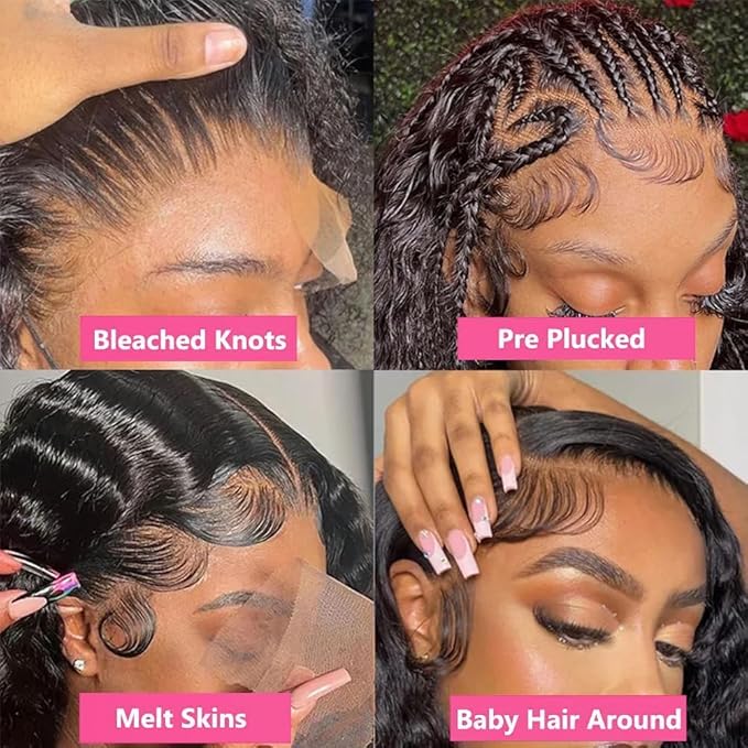 Deep Wave Lace Front Wigs Human Hair Pre Plucked 220% Density 13x4 HD Transparent Lace Closure Wigs Human Hair for Women 24 Inch Curly Lace Frontal Wig Brazilian Virgin Hair