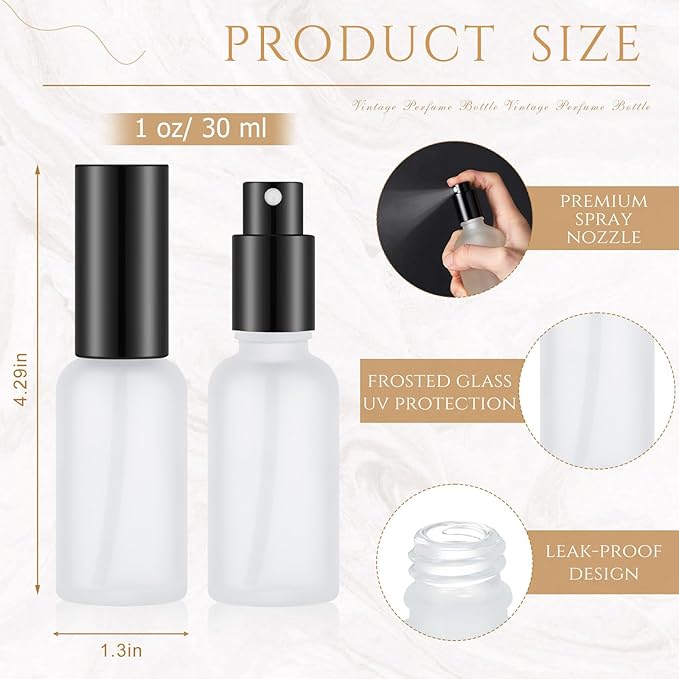 Roshtia 30 Pcs 1 oz/ 30 ml Black Glass Spray Bottle Refillable Perfume Atomizer Clear Decorative Empty Bottles with Fine Mist Sprayer Pump for Face Body Travel