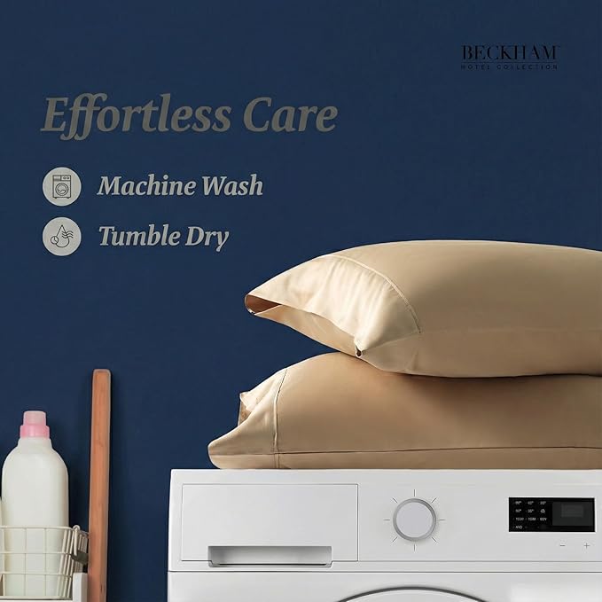Beckham Hotel Collection 100% Cotton Pillow Cases Standard/Queen Size Set of 2, 500TC, Luxury Sateen Pillowcases, Open End, Breathable, Moisture-Wicking, Sand