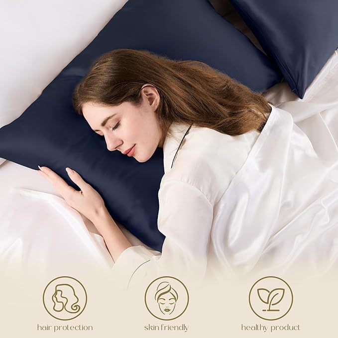 ZIMASILK 100% Pure Mulberry Silk Pillowcase for Hair and Skin Health,Soft and Smooth,Both Sides Premium Grade 6A Silk,600 Thread Count,with Hidden Zipper,1pc (Queen 20''x30'',Navy Blue)