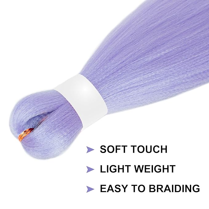 Light Purple Braiding Hair Extensions Rumi Wig Hair Pre Stretched Lavender 20 Inch 3 Packs Professional Easy Braiding for Crochet Braids Twists Locs Hair Soft Yaki Texture Hot Water Setting Synthetic