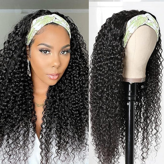 Smoothair Headband Wig Human Hair Kinky Curly Headband Wigs for Black Women Human Hair Wigs Glueless 26 Inch None Lace Front Wigs 150% Density (No Mixed)