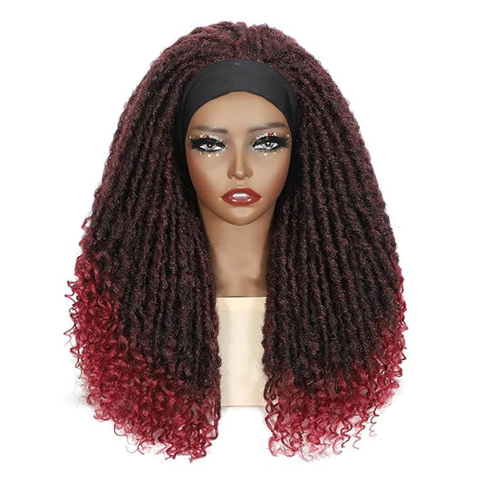 24 Inch Crochet Hair, Crochet Braids with Curly Ends, Goddess Locs Crochet Hair Light Weight & Soft for Women (Dark Red)