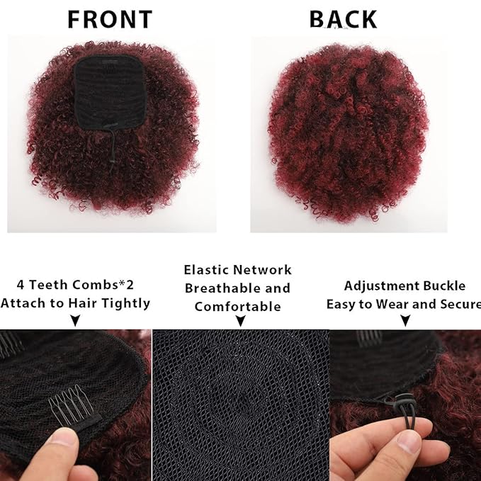 Afro Puff kinky curly Drawstring Ponytail Extension for Black Women Synthetic Short Afro Kinkys Curly Afro Bun Extension Hairpieces Updo Hair Extensions with Two Clips(1B) (18inch, TBUG#)