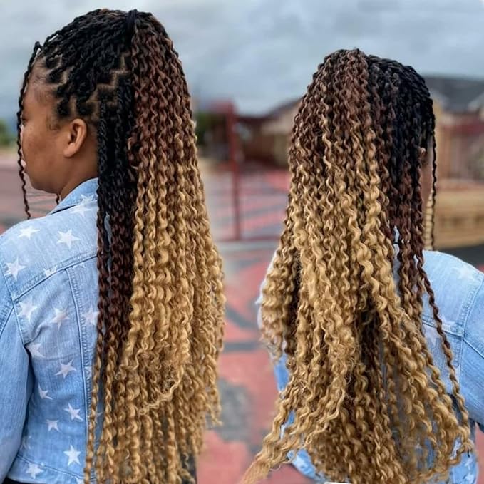 Leeven 18 Inch 3 Tones Water Wave Crochet Braids Hair for Butterfly Locs Passion Twist Crochet Hair Ombre Brown Passion Twists Braiding Hair 7 Packs Bohemian Braids Hair for Women 53#