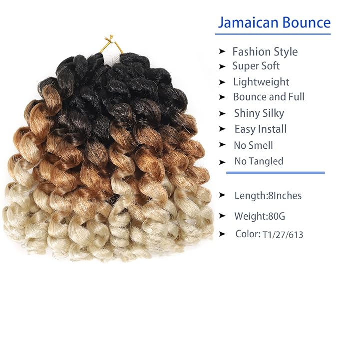 Jamaican Bounce Crochet Hair Extensions 8 inch Ringlet Wand Curl Crochet Hair Blonde Brown Ombre Curly Crochet Braids Blonde 3 Tone Ombre Crochet Braiding Hair 100 Roots