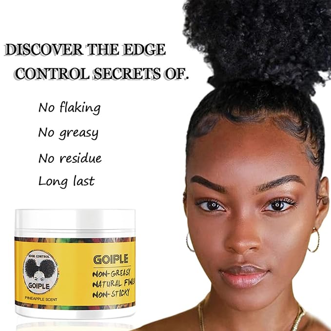 Goiple Edge Control Wax for Women Strong Hold Non-greasy Edge Smoother Pineapple Scent (4oz+0.7oz+Edge Brushes*2+ Edge Scarf)