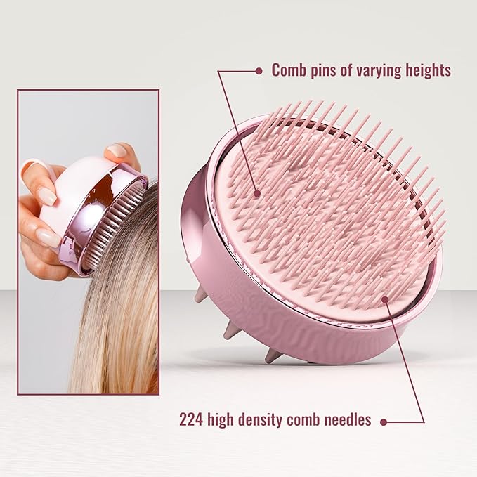 2 in 1 Scalp Massager Hair Growth,Scalp Scrubber with Soft Silicone Bristles for Dandruff Removal,Shampoo Brush for Exfoliation,Head Massager for Both Wet and Dry Use (Pink)