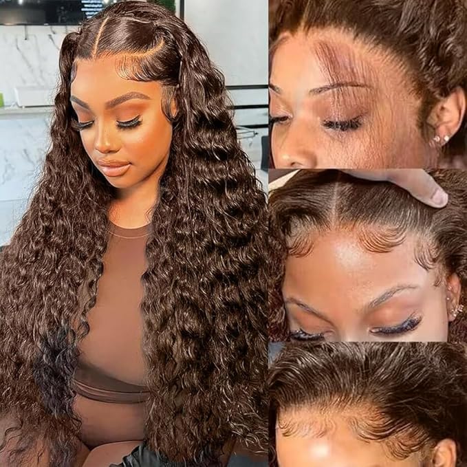 SKINLIKE Real HD Lace Wig, Deep Wave Lace Front Wigs Human Hair, 13x6 HD Full Lace Frontal Wigs 0.10mm Ultra-thin Pre-Plucked Invisible Lace Chocolate Brown Human Hair Wig 20 Inch