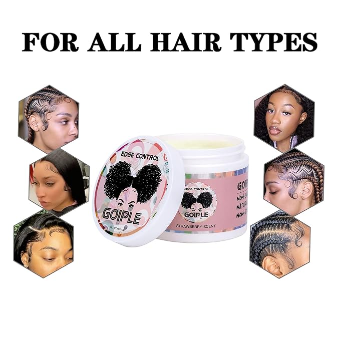 Goiple Edge Control Wax for Women Strong Hold Non-greasy Edge Smoother Strawberry Scent (4oz Edge Control + 0.7oz Travel Szie Edge Control Wax + Edge Brushes*2+Tie Band*2)