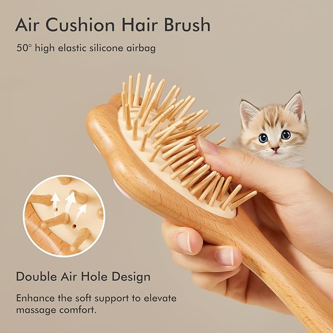 Wooden Brush for Hair Growth: Natural Bristle Brush for Detangling, Reduces Breakage, Massaging Scalp - Curly Hair Brush Pink for Home, Travel & Gift