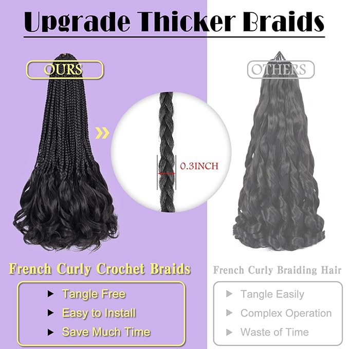 French Curl Crochet Braids 18 Inch Goddess Box Braids Crochet Hair for Women 8 Packs Pre Looped Crochet Box Braid with Curly Ends Synthetic French Curly Braiding Hair Extensions (1B#)