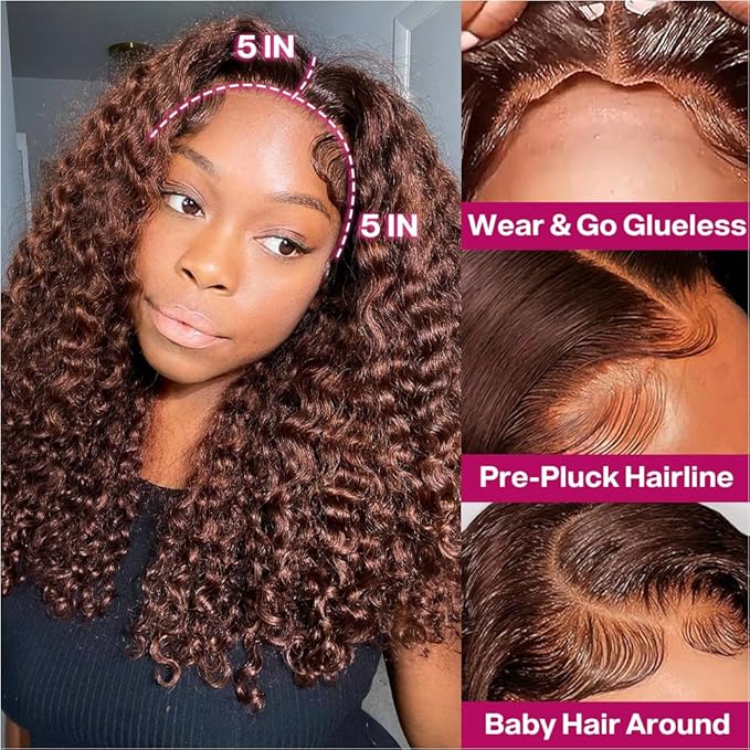 Curly Bob Wig Human Hair Deep Wave 200% Density 5x5 HD Lace Closure Wigs Human Hair Bob Wigs For Black Women Wear And Go Glueless Curly Wig Chocolate Brown Color 18 Inch