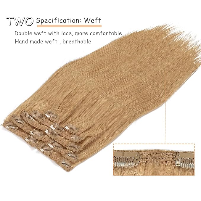 Caliee Clip in Hair Extensions Real Human Hair Caramel Blonde Color 27 Hair Clip in Extensions Remy Human Hair Lace Straight Clip in Extensions 120G 7PCS 16Inch Double Weft