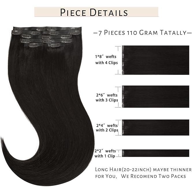 Caliee Seamless Clip in Hair Extensions 16Inch 110G Color 1B Natural Black Real Hair Extensions Clip in Human Hair 7Pcs Invisible Ultra Thin PU Skin Weft Long Natural Hair Clip in Extensions