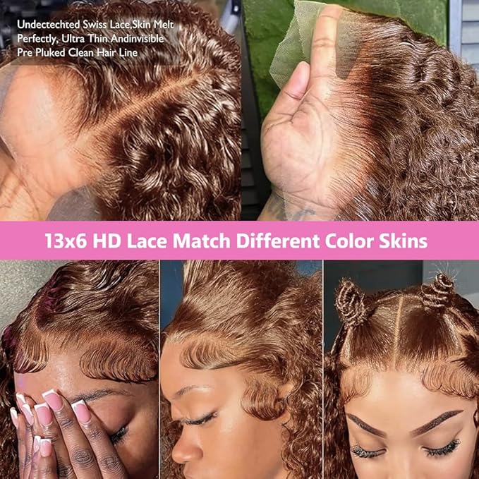 24 Inch Chocolate Brown Lace Front Wig Human Hair 200 Density 13x6 HD Deep Wave Lace Front Wigs Human Hair Colored Deep Curly Lace Frontal Wigs Glueless Wig Brown Wig Wigs for Women
