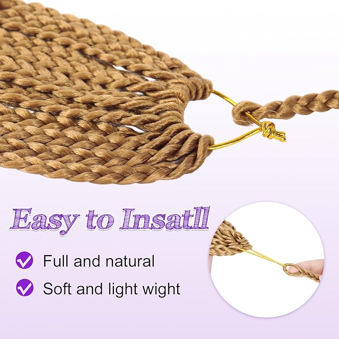 Eacia Goddess Box Braids Crochet Hair 18 Inch 7 Packs Blonde Pre Looped Boho Box Braids Crochet Hair Extensions with Curly Ends Curly Crochet Hair for Women(18 Inch, 27#)