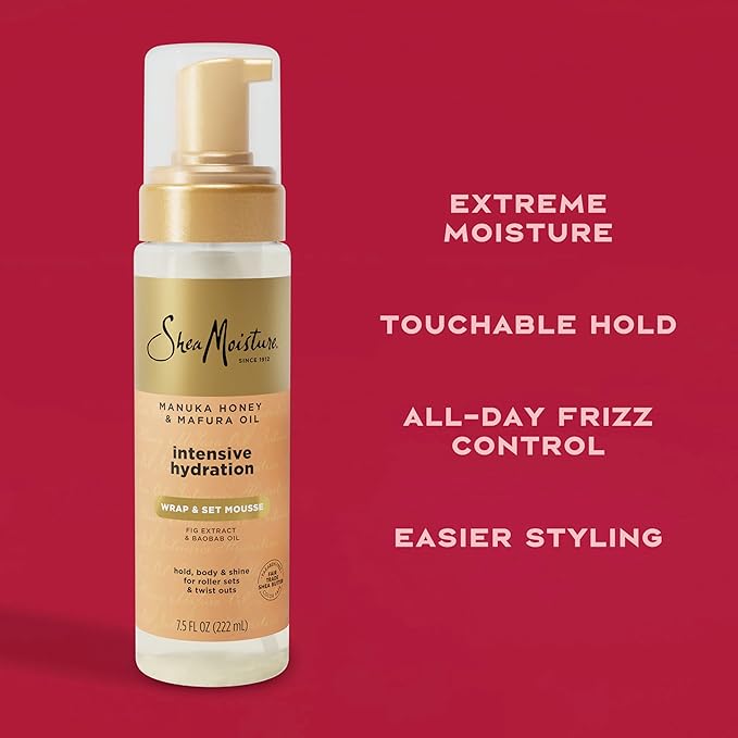 Shea Moisture Manuka Honey & Mafura Oil Wrap & Set Mousse Hydrating Made for Hold, Body, & Shine 7.5 oz