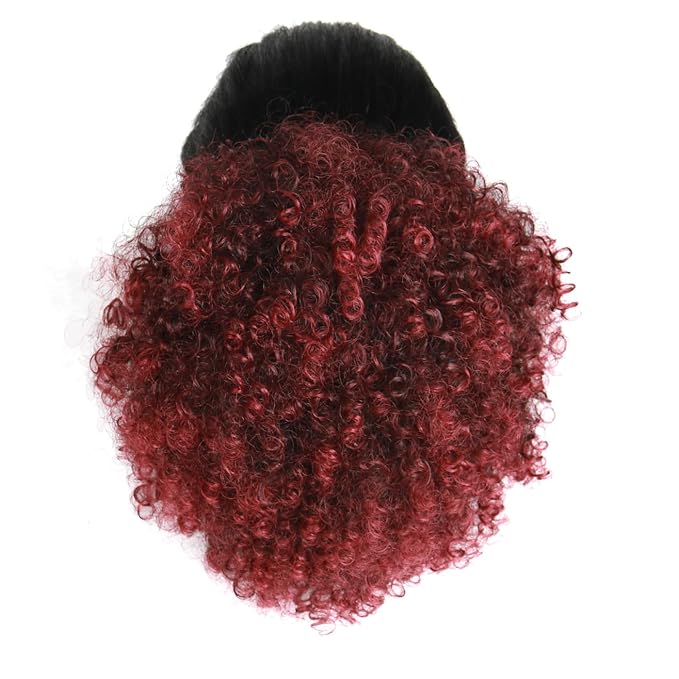 Afro Puff Drawstring Ponytail Extension for Black Women 12 Inch Short Afro Curly Ponytail Extension Clip On Kinky Drawstring Curly Ponytail Bun (1B/BUG#)