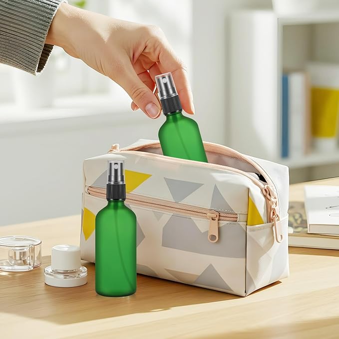 Roshtia 30 Pcs 3.4 oz /100 ml Green Glass Spray Bottle Refillable Perfume Atomizer Frosted Decorative Empty Bottles with Fine Mist Sprayer Pump for Face Body Travel