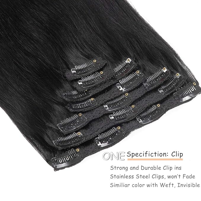 Caliee Black Hair Extensions Clip in Human Hair Thick Hair Extension Full Head Seamless Double Weft Lace Remy Hair Extensions Clip in Hair Human Hair with 16 Clips 120g 18inch