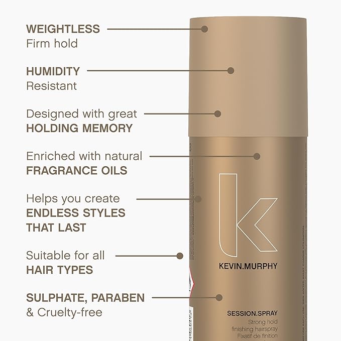 KEVIN.MURPHY SESSION.SPRAY - Strong Hold Finishing Hair Spray - For All Hair Types - Long Lasting Hold - Humidity Resistant Hair Care - 100 mL / 3.4 fl oz