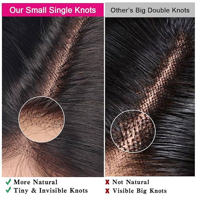 Silky Straight 5x5 Transparent Lace Closure Pre Plucked Invisible knots Lace Frontal Closure Brazilian Virgin Remy Human Hair Closure with Baby Hair Natural Black 12 Inch