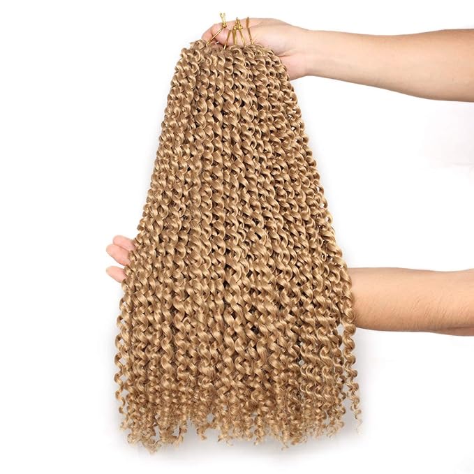 Leeven 24 Inch 2 Packs Water Wave Passion Twist Crochet Hair Blonde Hot Water Setting Synthetic Passion Twists Crochet Braids Hair for Butterfly Locs 36 Strands 27#