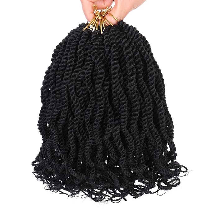 Leeven 8 Packs Wavy Senegalese Twist Crochet Hair with Curly Ends, 8 Inch Black Pre Looped Short Crochet Braids, Pre Twisted Small Havana Twist, Synthetic Braiding Hair for Women Girl Kids