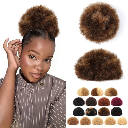 Human Hair Ponytail for Black Women #H4-30 Medium Brown mix Copper Red Brazilian Virgin Human Hair Clip in Hair Extensions for Black Women