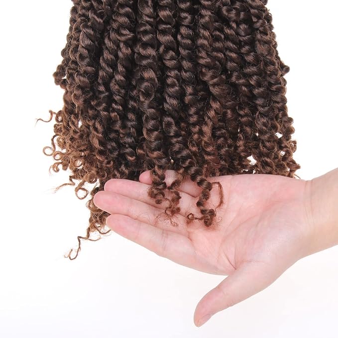 ZRQ Short Passion Twist With Bohemian Hair 8 Inch 8 Packs Ombre Brown Pre-twisted Crochet Passion Twists Synthetic Braiding Hair Curly Ends Braids Twist Hair for Black Women 12 Roots/Pack T30#
