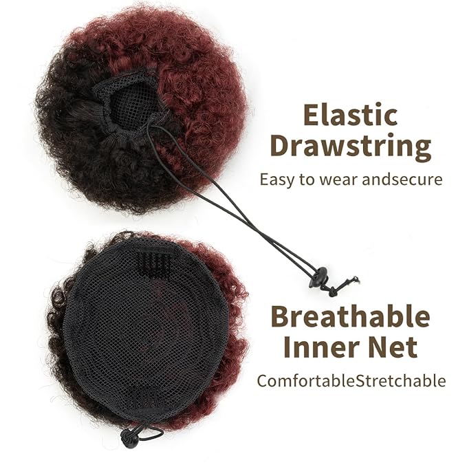 isheeny Small Human Hair Bun For Black Women, 100% Human Hair Bun Small Drawstring Ponytail P1-99j For Little Girls, Curly Fake Hair Bun Natural, Soft, And Durable For Repeated Use