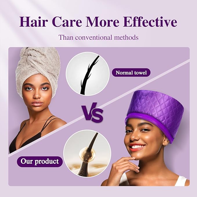 Thermal Steam Cap for Natural Hair Treatment: 10-Level Heating Cap for Deep Conditioning and Hair Steaming - Quick Heat-Up, Purple