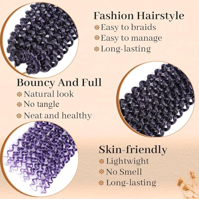 ShowCoco Purple Passion Twist Hair 18 Inch Water Wave Crochet Hair for 6 Packs Passion Twist Crochet Hair Bohemian Hair Braiding Passion Twist Braids Synthetic Hair Extensions (18 Inch, #1B/Purple)