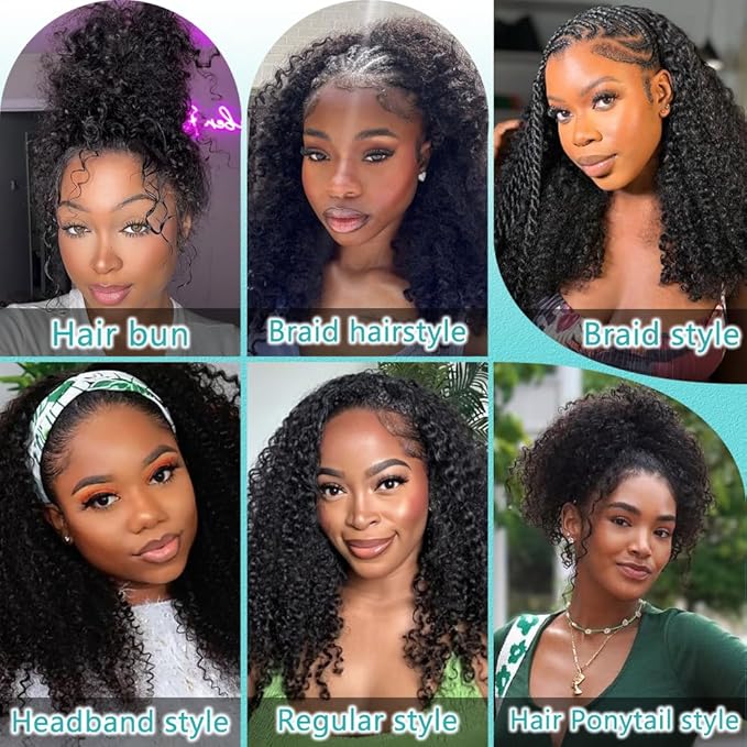 Kinky Curly Half Wig Human Hair 200% Density Wear Go Glueless Wigs 3 In 1 Seamless Flip Wig 20 Inch Half Wigs for Black Women Invisible Hairline Beginner Friendly