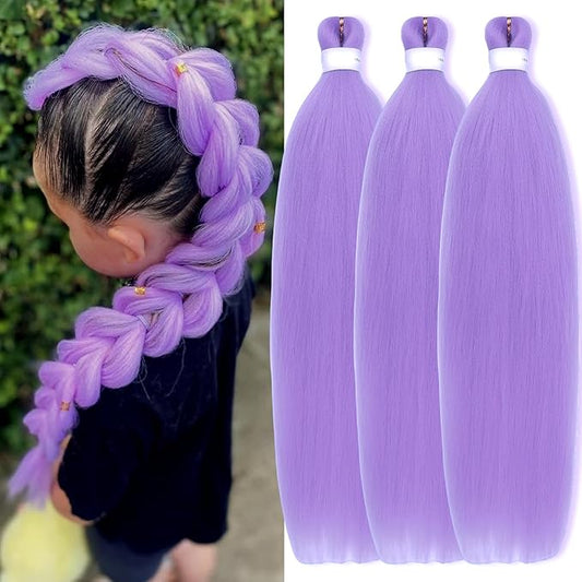 Lavender Purple Braiding Hair Pre Stretched 26 Inch Braiding Hair 3 Packs Synthetic Fiber Crochet Hair Synthetic Crochet Braids Cosplay Halloween Costume(26Inch,Lavender Purple#)