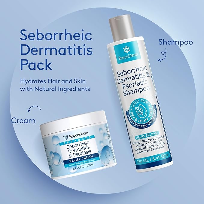 Roycederm Seborrheic Dermatitis & Psoriasis Scalp Treatment Kit – Shampoo + Cream for Dry Itchy Scalp, Dandruff, Folliculitis Relief, Anti-Itch & Soothing Care System