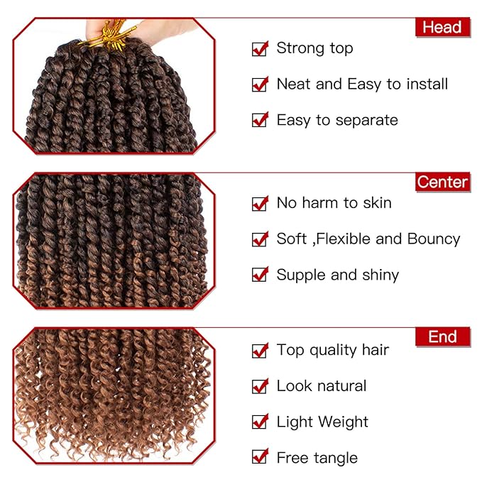 Xtrend 8packs 22inch Pre-twisted Passion Twist Hair Natural Black Pre-looped Passion Twists Crochet Braids Synthetic Hair Extensions Crochet Hair For Women (8packs, T30#)