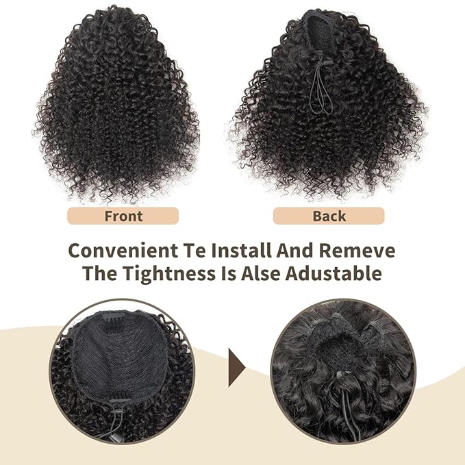 isheeny Natural Black Drawstring Ponytail 100% Human Hair Extension for Black Women 18Inch Voluminous Curly Style