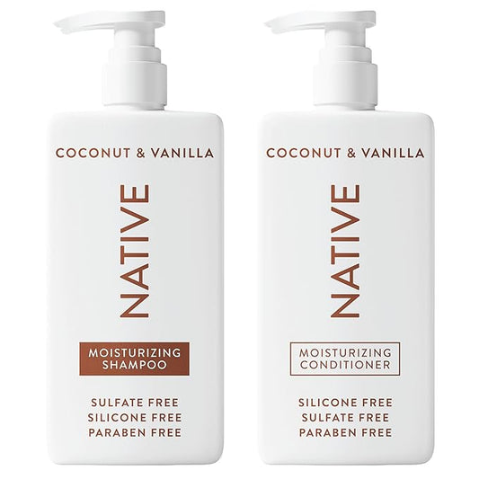 Native Coconut & Vanilla Shampoo and Conditioner Contain Naturally Derived Ingredients | All Hair Types, Color & Treated, Fine to Dry Damaged, Sulfate & Dye Free - 2-Pack