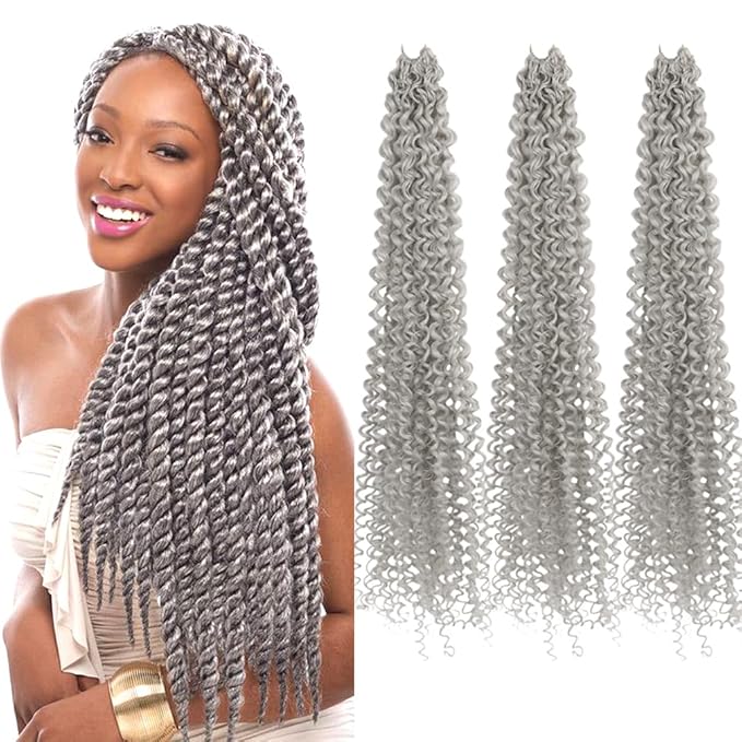 Curly Crochet Hair Extensions Gray Passion Twist Braids 24Inch Long Curly Braiding Hair 3Packs Spring Crochet Braids Hair Extensions Goddess Box Braids for Black Women(24",Gray)